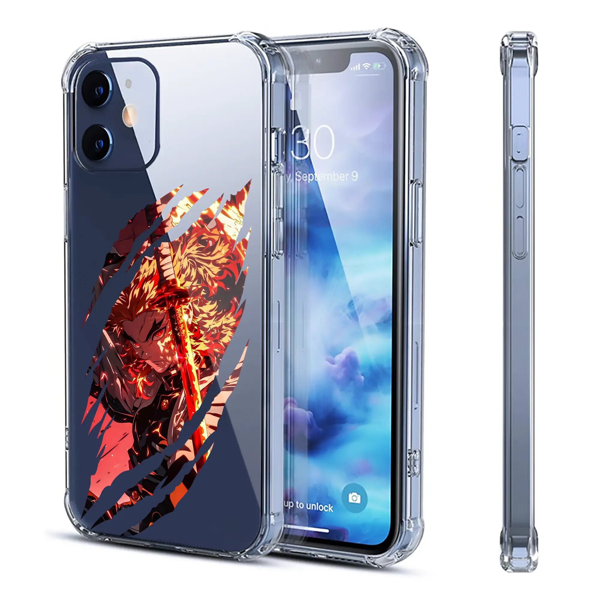 鬼滅の刃 グッズ,煉獄 杏寿郎 - IPhone 12シリーズ対応 ・ 透明スマホケース ・ クリアソフトケース ・ TPU素材 ・ 耐衝撃 ・ 高密着 ・ 防汚 防指紋 ・ 簡単着脱